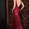 Luv bridal formal collection sequin red formal dress mermaid train low back