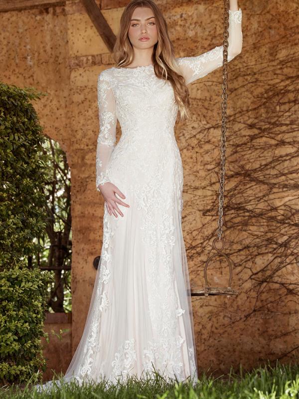 LIZBETH L1035z long sleeve illusion sheer button back wedding dress Luv Bridal Perth Australia