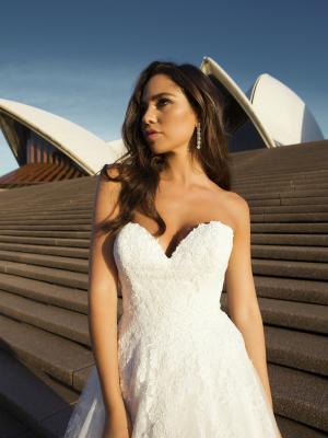M1821Z Penn strapless sweetheart cathedral train lace tulle wedding dress mia solano luv bridal australia