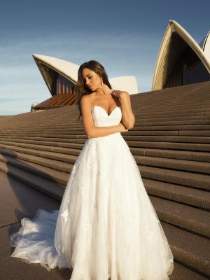 M1821Z Penn strapless sweetheart cathedral train lace tulle wedding dress mia solano luv bridal australia