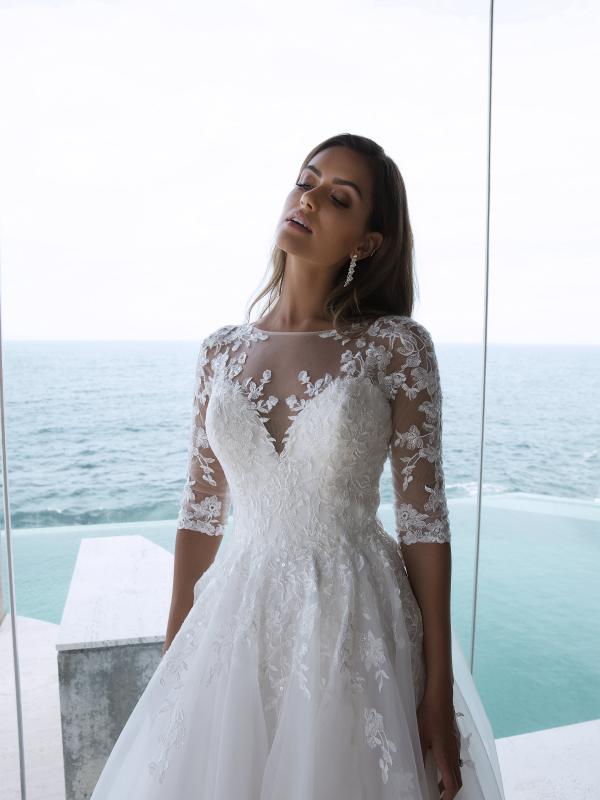 M1861Z Pearle long sleeve illusion low back full wedding dress mia solano luv bridal australia