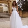 EAMON ML2618 V NECK LOW BACK FULL SKIRT A LINE TULLE AND LACE WEDDING DRESS MADI LANE LUV BRIDAL GOWN