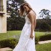 EASTON ML2118 LOW BACK SHOE STRING STRAP V NECK PLUNGE WEDDING DRESS FLORAL LACE AND TULLE MADI LANE LUV BRIDAL GOWN