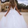 ETTA ML2918 LOW BACK SHOE STRING STRAP V NECK PLUNGE TULLE AND FLORAL LACE LONG TRAIN A LINE BALL GOWN WEDDING DRESS MADI LANE LUV BRIDAL 10