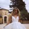 ETTA ML2918 LOW BACK SHOE STRING STRAP V NECK PLUNGE TULLE AND FLORAL LACE LONG TRAIN A LINE BALL GOWN WEDDING DRESS MADI LANE LUV BRIDAL 15