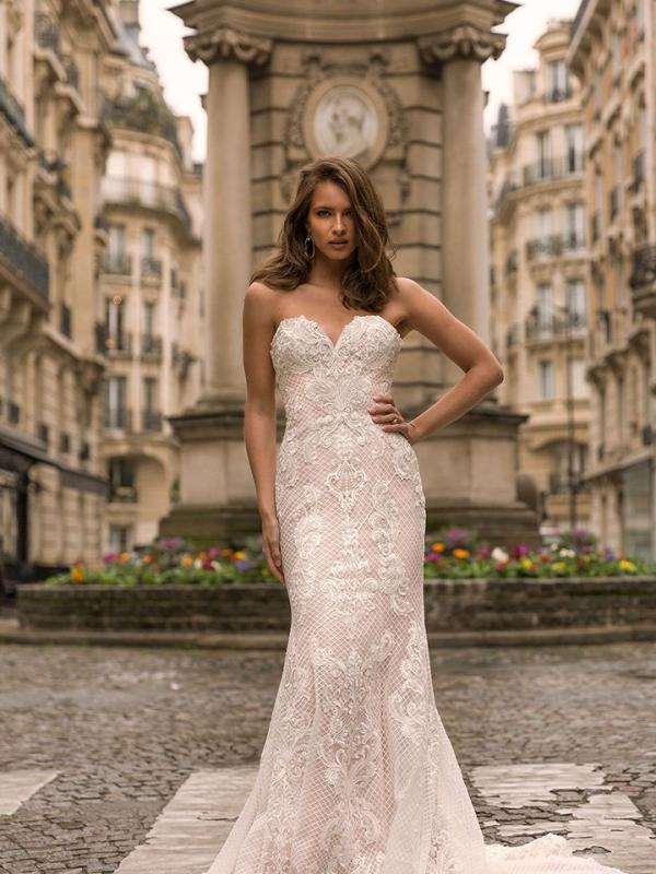Inez ML5219 Full Lace Fitted Gown with Sweetheart Neckline and Zip Back Wedding Dress