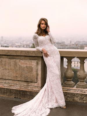 dress lace sleeves fitted gown madi lane neckline dresses bridal formal luvbridal