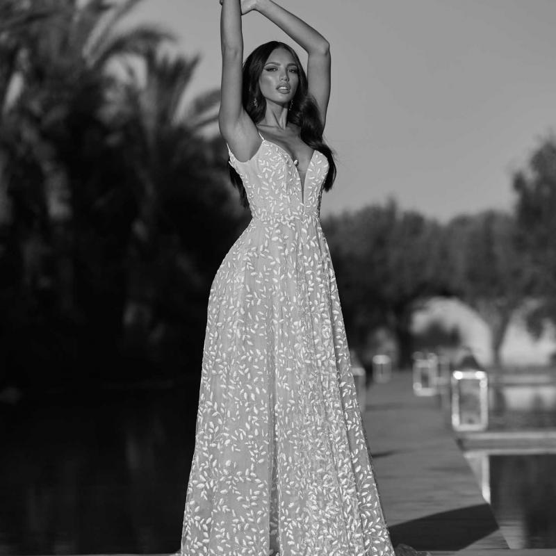 Adrian Lace V Neck Wedding Dress by Madi Lane Bridal | LUV Bridal