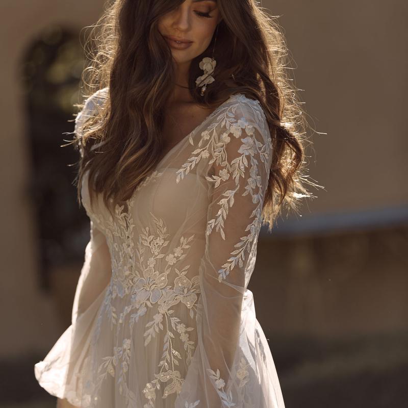 Bea Off the Shoulder Satin Wedding Dress by Milla Nova | LUV Bridal