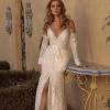 BILLIE ML19299 FULL LENGTH FIT AND FLARE SILHOUETTE V-NECKLINE WITH LACE SEQUINS SPARKLE DETACHABLE FITTED SLEEVES AND DEEP V ZIP CLOSURE FINISH WEDDING DRESS MADI LANE BRIDAL2