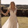 BLOSSOM ML19119 FULL LENGTH EMBROIDERED FLORAL LACE GOWN WITH A PLUNGE V NECKLINE AND ILLUSION BACK FINISH WEDDING DRESS MADI LANE BRIDAL3