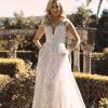 BLOSSOM ML19119 FULL LENGTH EMBROIDERED FLORAL LACE GOWN WITH A PLUNGE V NECKLINE AND ILLUSION BACK FINISH WEDDING DRESS MADI LANE BRIDAL5