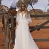 SCOUT EY125 FULL LENGTH FLOWING GOWN WITH V NECK LINE AND LOW BACK WITH ZIP CLOSURE WEDDING DRESS EVIE YOUNG BRIDAL1