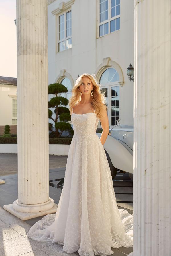 DANICA ML22101 FULL LENGTH FLORAL LACE ALINE GOWN WITH THIN STRAPS SIDE LACE UP AND ZIPPER BACK CLOSURE WEDDING DRESS MADI LANE BRIDAL 2 (1)