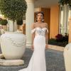 ELORA-MAE ML19600 SOFT SCOOP NECKLINE FLORAL LACE BODICE GOWN WITH FITTED CREPE SKIRT AND DETACHABLE OFF SHOULDER STRAPS MATCHING VEIL WEDDING DRESS MADI LANE BRIDAL