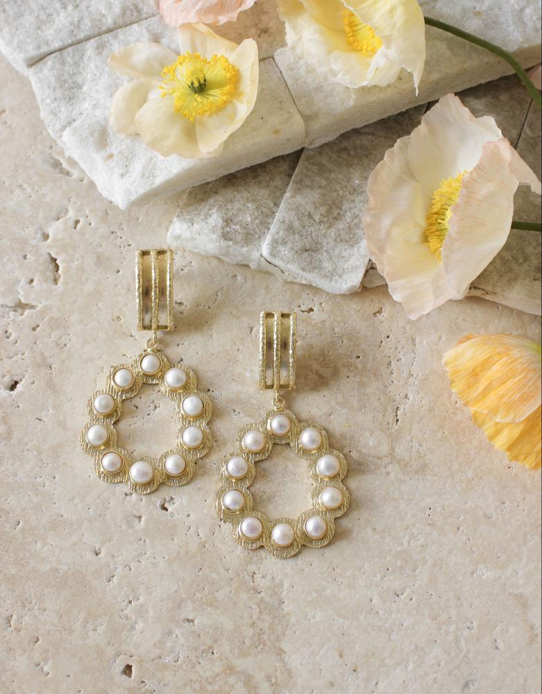 Layla Pearl Earrings Gold Plated by Milane Collective | LUV Bridal