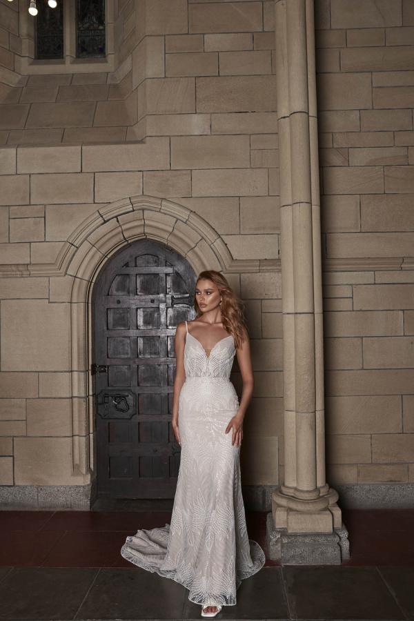 ROANE_EY309_FULL SEQUIN SHEETLACE V NECK_BACK ZIP SPAGHETTI STRAP FIT AND FLARE WITH GLITTER TULLE WITH ILLUSION BODICE WEDDING DRESS EVIE YOUNG BRIDAL 2 (1)