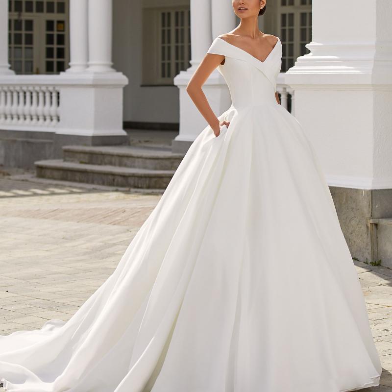 Farrah Off Shoulder Wedding Ball Gown by Pronovias | LUV Bridal