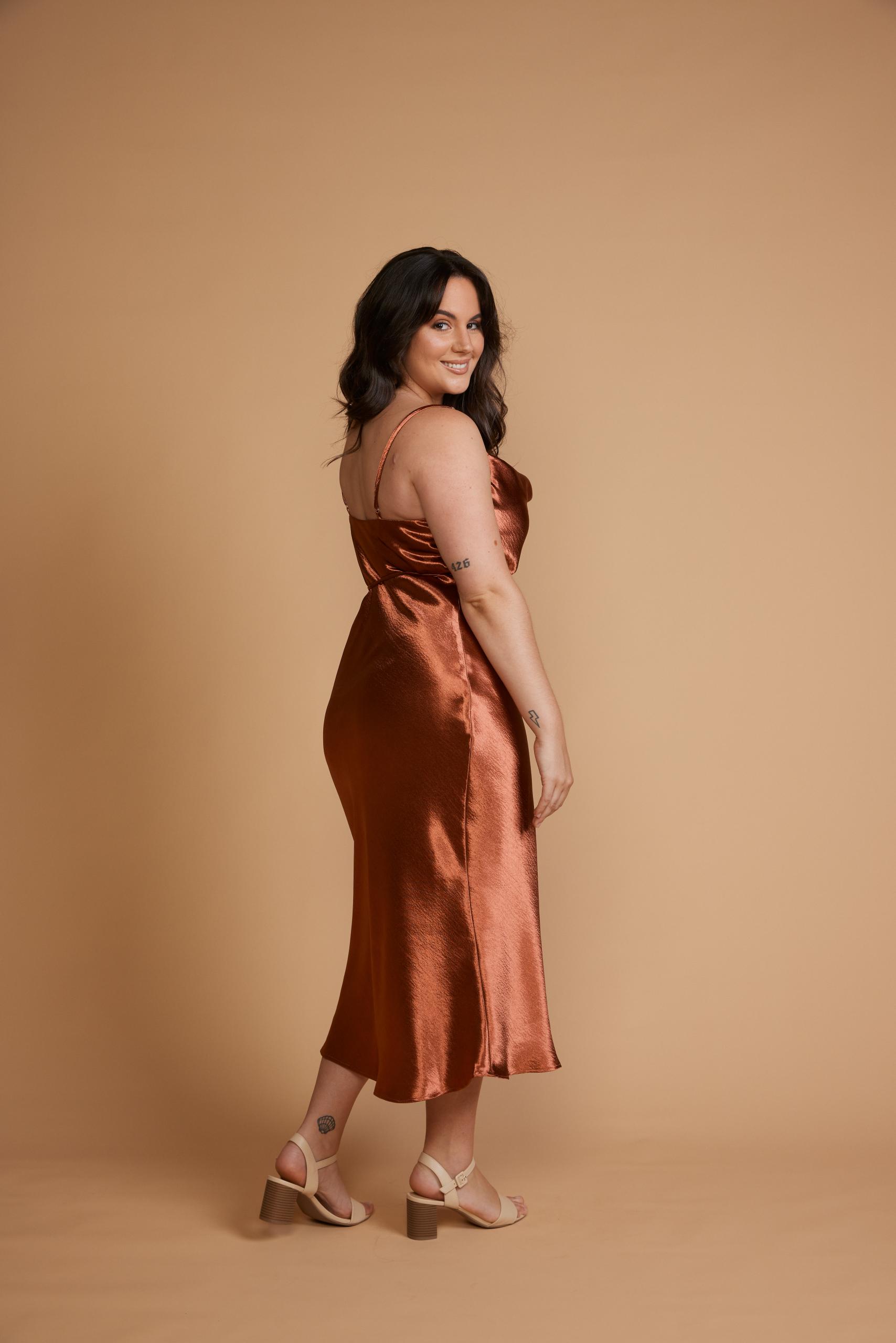 calla love rust orange jacquard satin slip dress A.L.C. Lou Dress in Orange