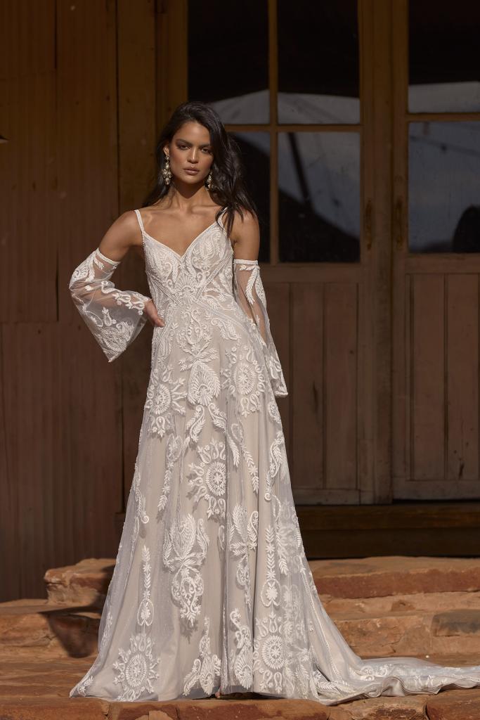 Raven V Neck A Line Lace Wedding Dress by Evie Young Bridal