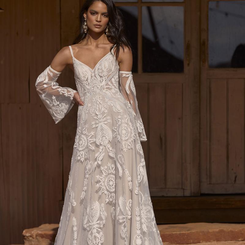 Raven V Neck A Line Lace Wedding Dress by Evie Young Bridal | LUV Bridal