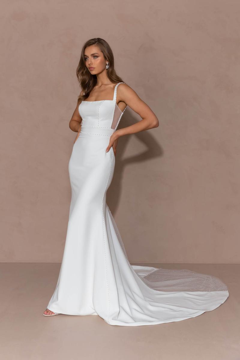 Sydney Light Crepe Body Hugging Wedding Dress by Evie Young Bridal ...