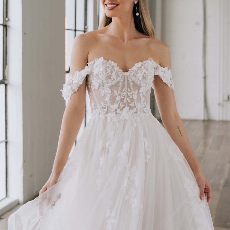 Jessica Off Shoulder Layered Lace Wedding Dress - Serene by Madi Lane ...