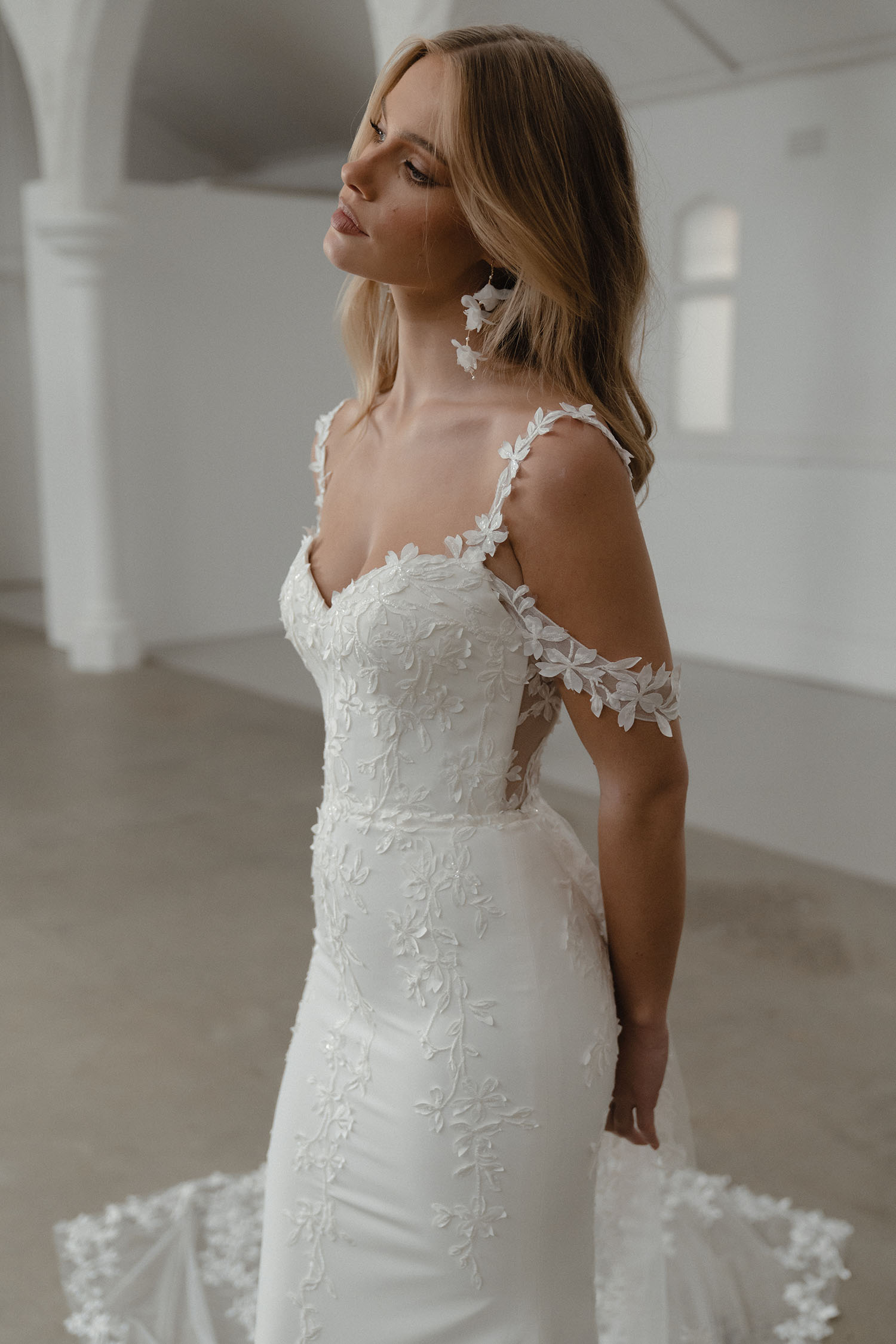 Selby Minimalist Floral Embroidered Crepe Fit and Flare wedding Dress