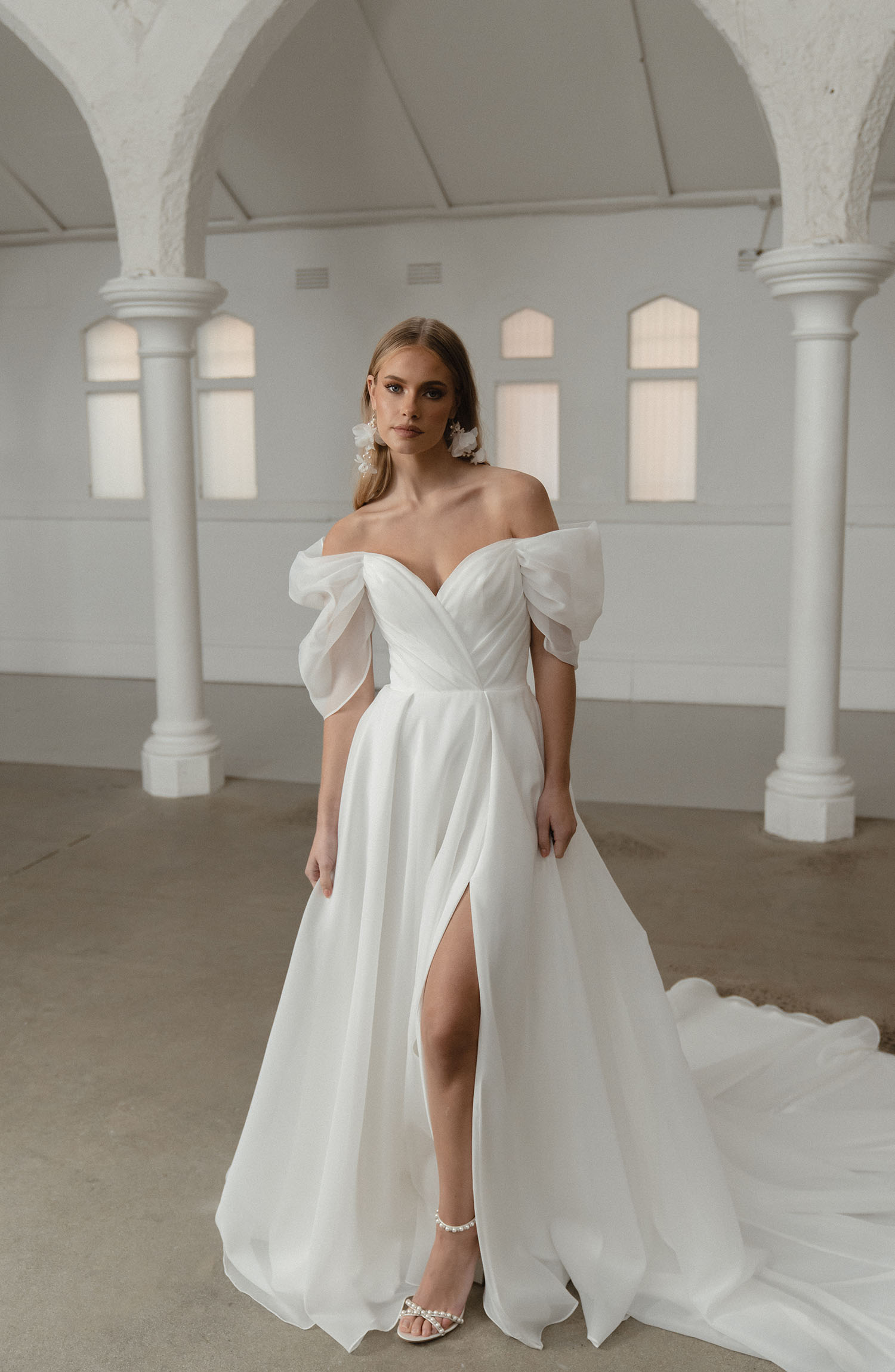 Seville Puff Sleeves Organza A Line Wedding Dress