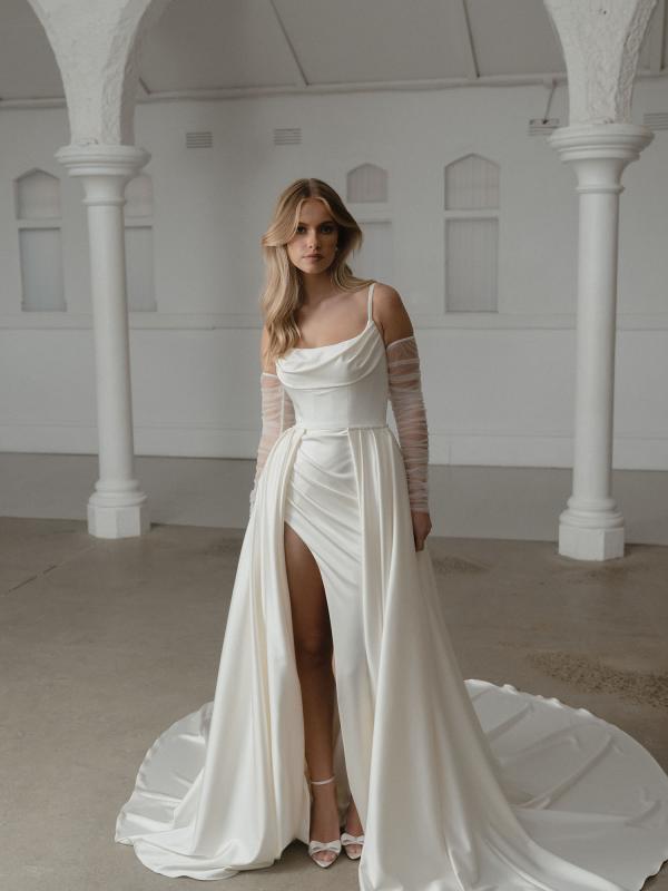 Sterling Satin Cowl Neck Slim-Fitted Wedding Dress