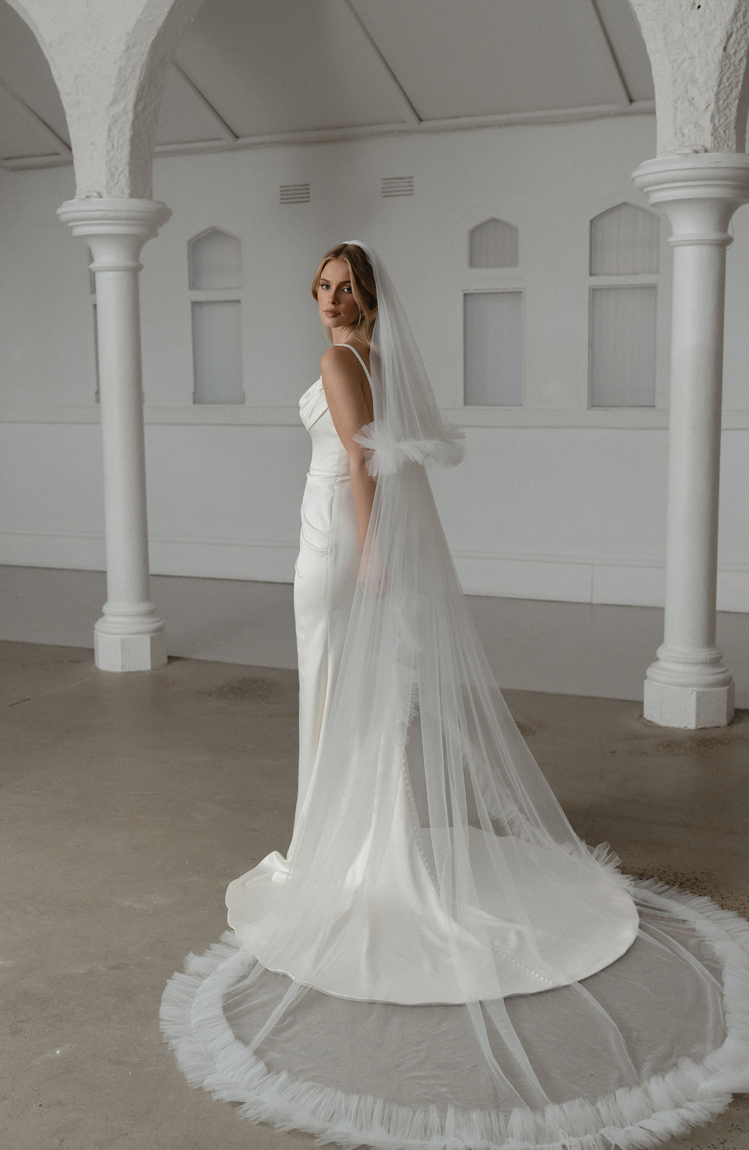 Sterling Satin Cowl Neck Slim-Fitted Wedding Dress