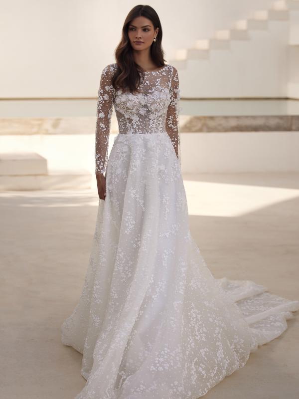 Ricca Floral Lace Long Sleeves A-Line Wedding Gown