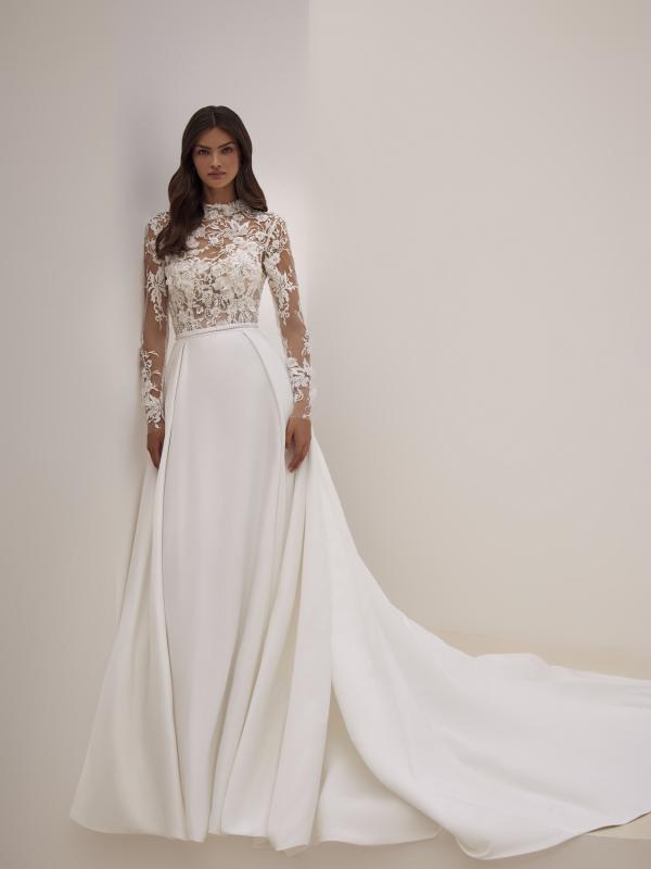 Moreen Turtle Neck Floral Lace Long Sleeves A-Line Wedding Dress