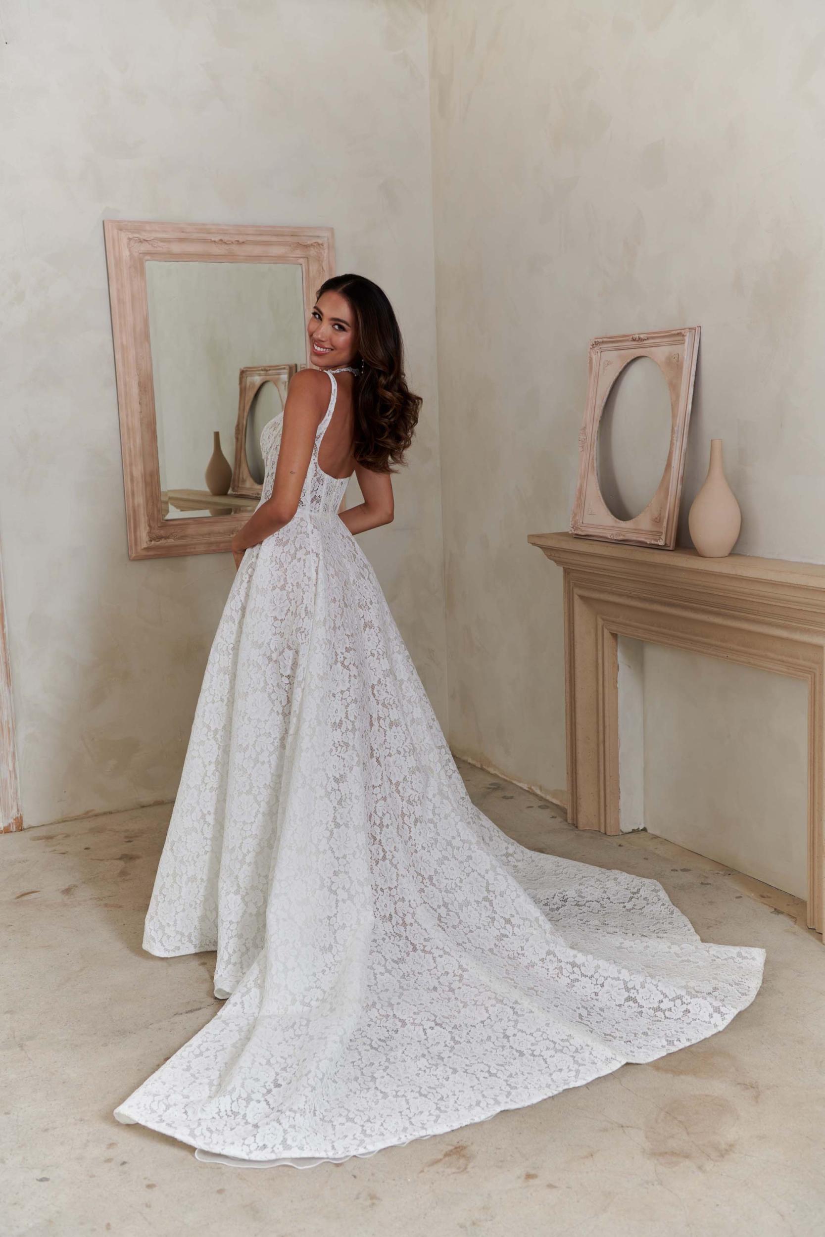 Bellamy Scoop Neck Floral Lace with Thin Shoulder Straps Princess Wedding Dress