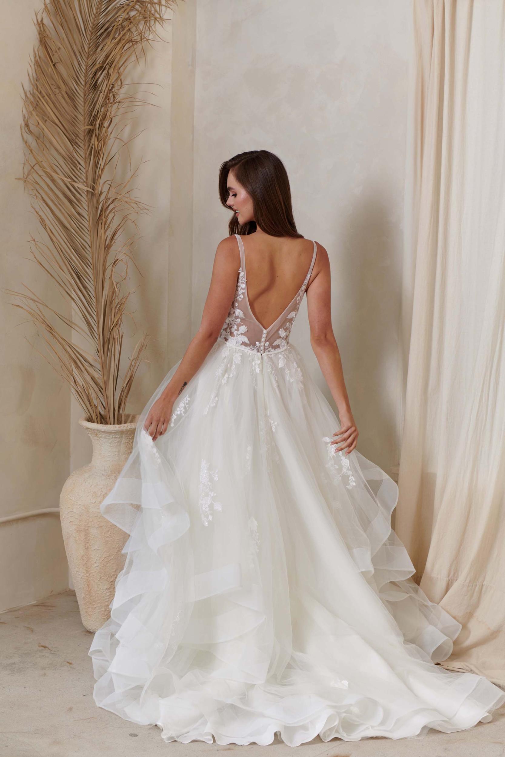Colby Floral Lace Plunge Neckline Thin Shoulder Straps A-line Wedding Dress