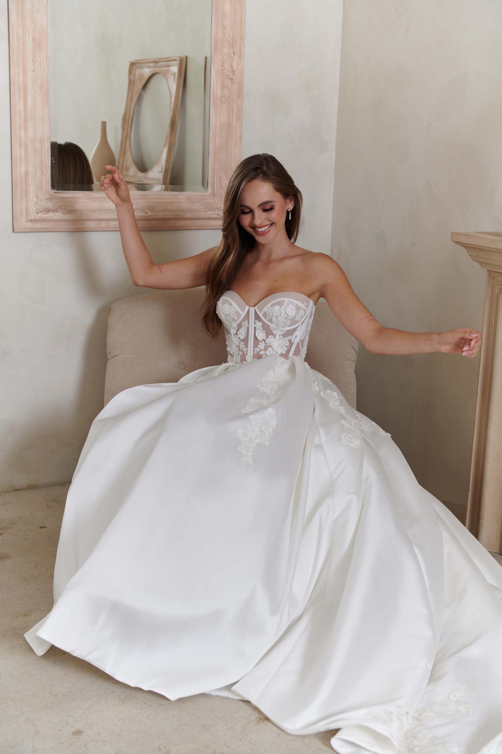 Collin Floral Lace Sweetheart Neckline Strapless Princess Wedding Dress