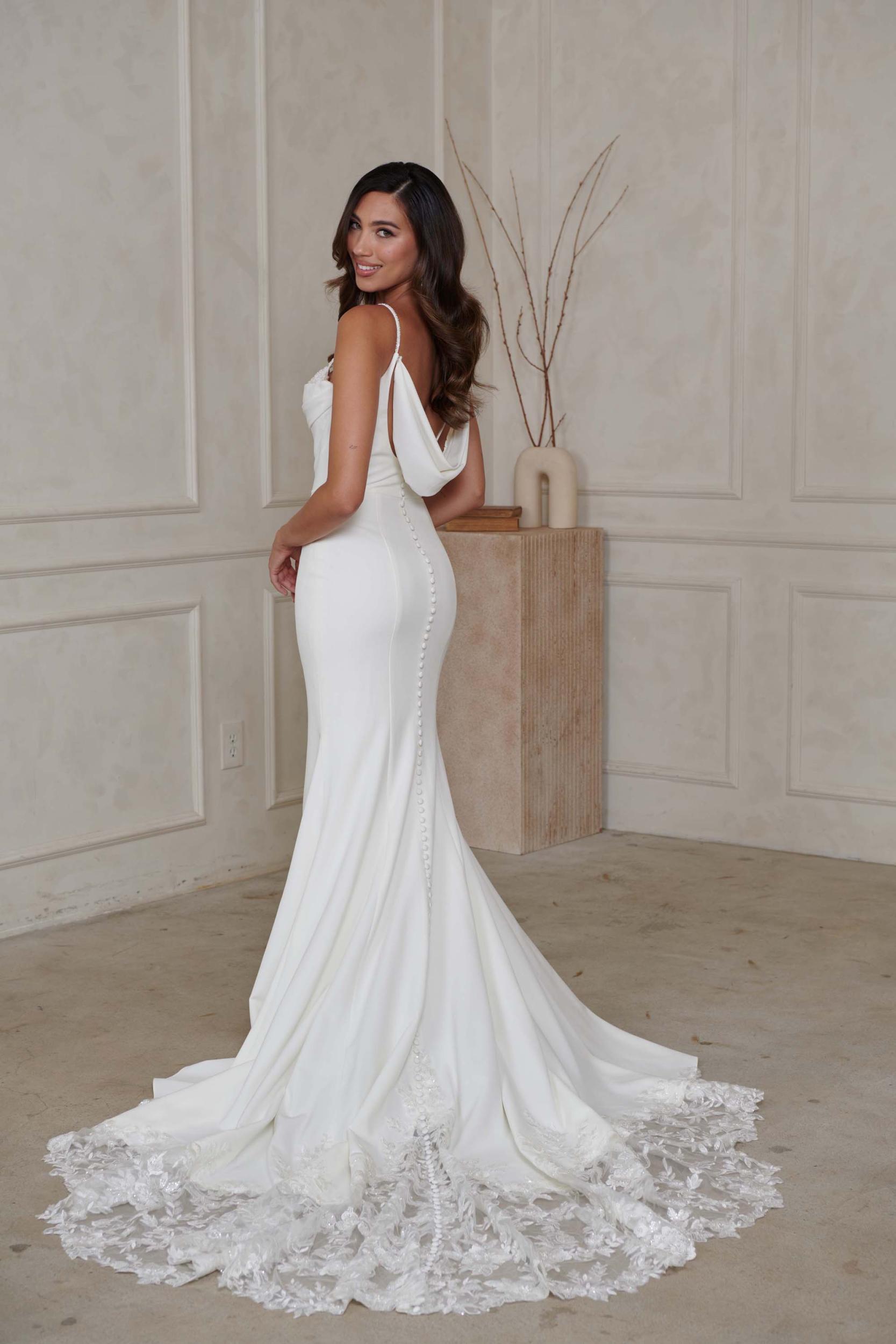 Logan Cowl Neck Thin Shoulder Straps Fit and Flare Wedding Dress