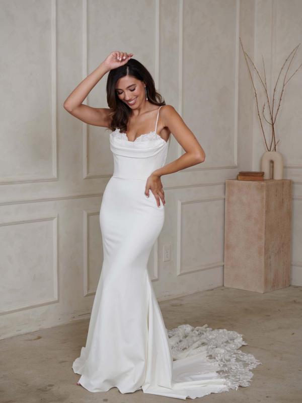 Logan Cowl Neck Thin Shoulder Straps Fit and Flare Wedding Dress