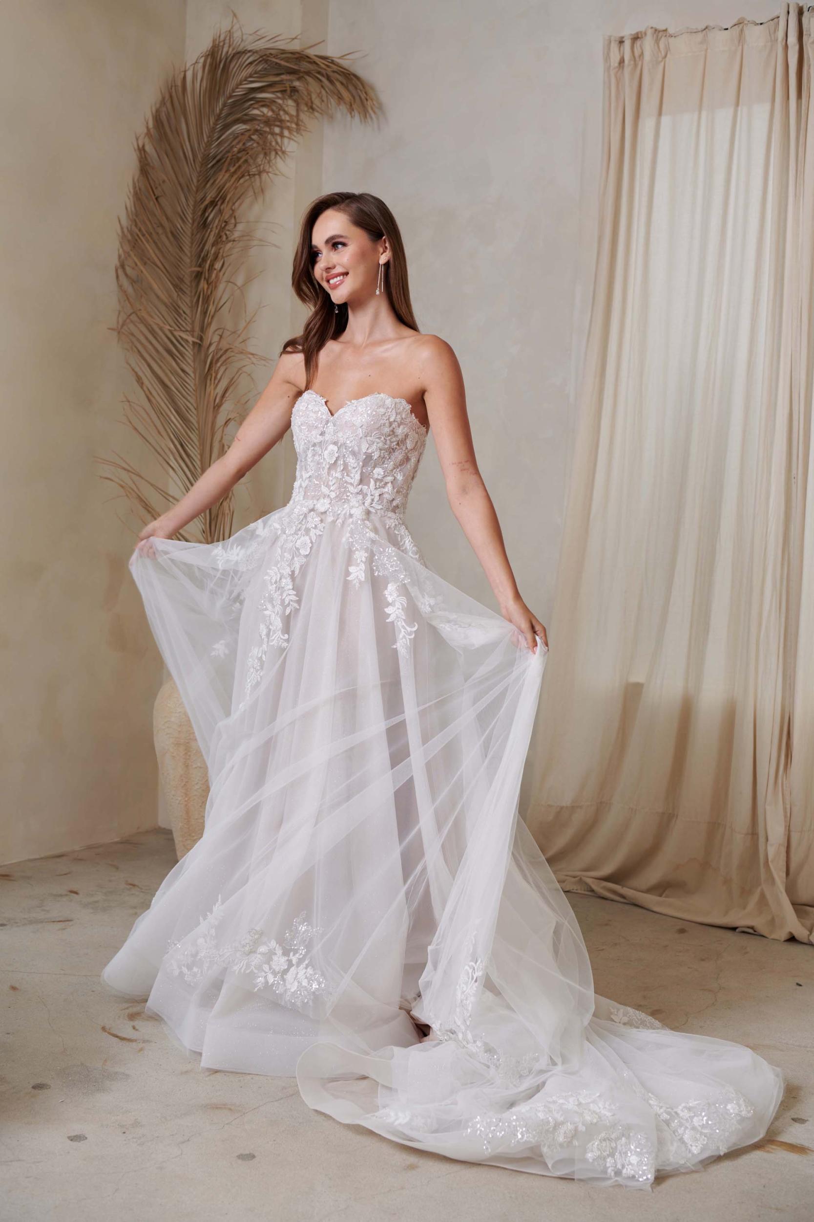 Max Embroidered Lace Strapless Sweetheart Neckline A-Line Wedding Dress
